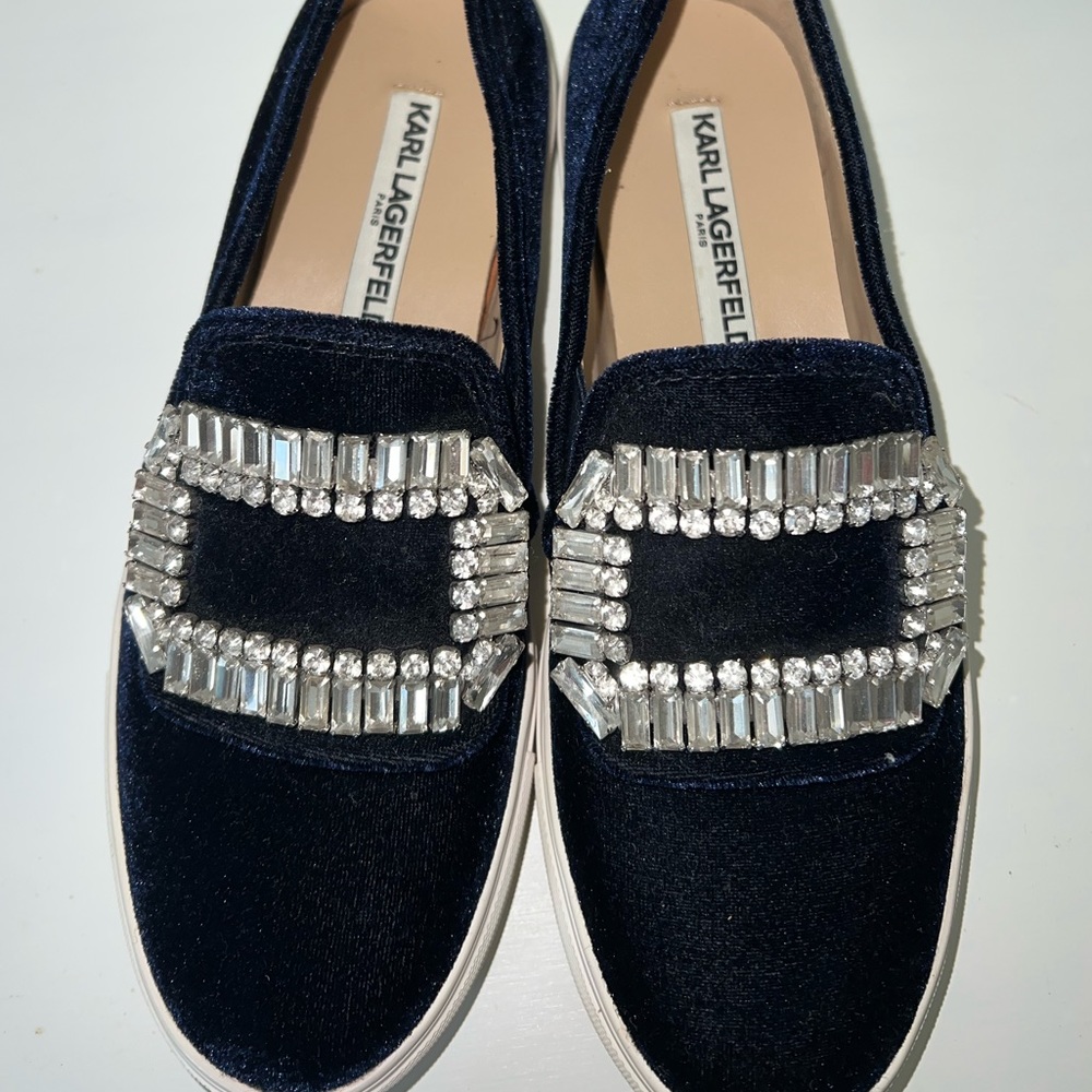 Karl Lagerfeld Embellished Navy Loafers